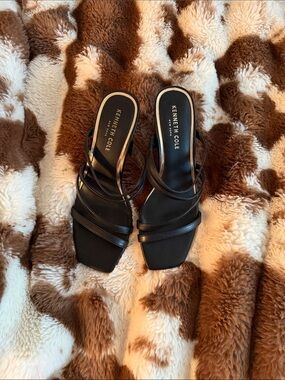 Kenneth Cole Black Strappy Square-Toe Heels